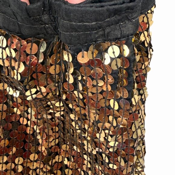 VINTAGE GOLD SEQUIN SILK MIDI SKIRT W/ FLORAL BEADED DESIGN - Picture 6 of 8